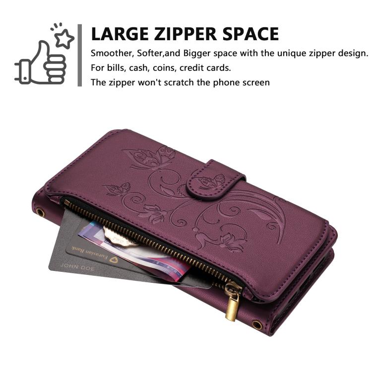 Étui portefeuille en cuir zippé multi-cartes motif papillon et fleurs, pour iPhone 11 Pro Max, pour iPhone 11, pour iPhone 11 Pro, pour iPhone X / XS, pour iPhone XR, pour iPhone XS Max