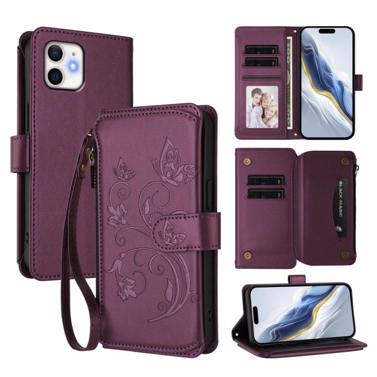 Étui portefeuille en cuir zippé multi-cartes motif papillon et fleurs, pour iPhone 11 Pro Max, pour iPhone 11, pour iPhone 11 Pro, pour iPhone X / XS, pour iPhone XR, pour iPhone XS Max