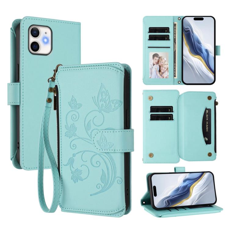 Étui portefeuille en cuir zippé multi-cartes motif papillon et fleurs, pour iPhone 11 Pro Max, pour iPhone 11, pour iPhone 11 Pro, pour iPhone X / XS, pour iPhone XR, pour iPhone XS Max