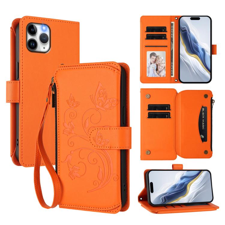 Étui portefeuille en cuir zippé multi-cartes motif papillon et fleurs, pour iPhone 11 Pro Max, pour iPhone 11, pour iPhone 11 Pro, pour iPhone X / XS, pour iPhone XR, pour iPhone XS Max
