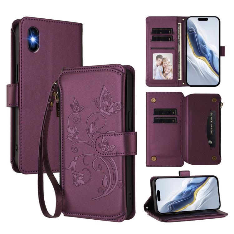 Étui portefeuille en cuir zippé multi-cartes motif papillon et fleurs, pour iPhone 11 Pro Max, pour iPhone 11, pour iPhone 11 Pro, pour iPhone X / XS, pour iPhone XR, pour iPhone XS Max