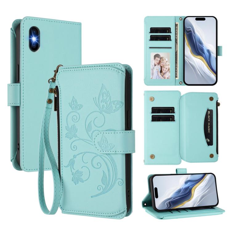 Étui portefeuille en cuir zippé multi-cartes motif papillon et fleurs, pour iPhone 11 Pro Max, pour iPhone 11, pour iPhone 11 Pro, pour iPhone X / XS, pour iPhone XR, pour iPhone XS Max