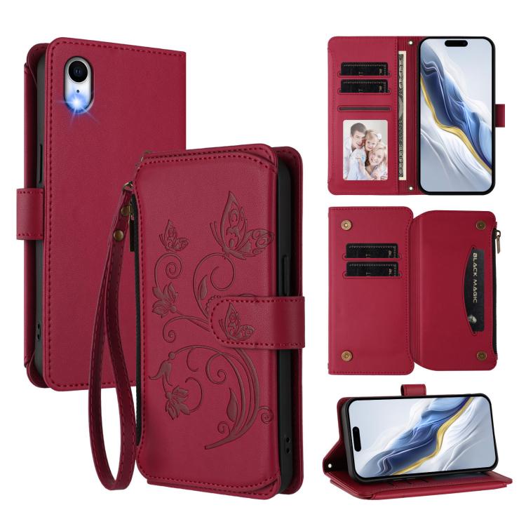 Étui portefeuille en cuir zippé multi-cartes motif papillon et fleurs, pour iPhone 11 Pro Max, pour iPhone 11, pour iPhone 11 Pro, pour iPhone X / XS, pour iPhone XR, pour iPhone XS Max
