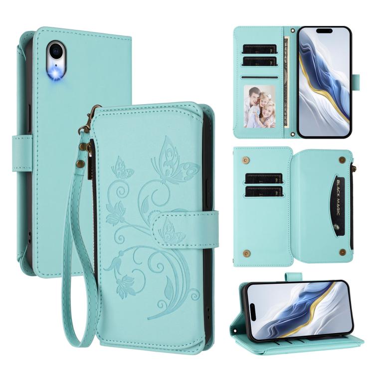 Étui portefeuille en cuir zippé multi-cartes motif papillon et fleurs, pour iPhone 11 Pro Max, pour iPhone 11, pour iPhone 11 Pro, pour iPhone X / XS, pour iPhone XR, pour iPhone XS Max