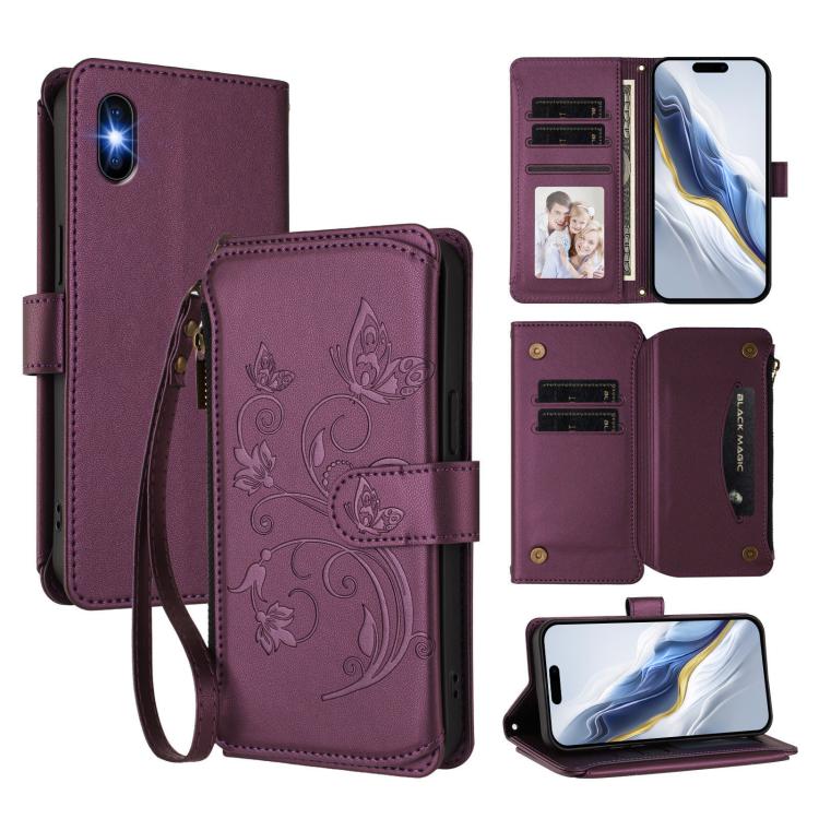 Étui portefeuille en cuir zippé multi-cartes motif papillon et fleurs, pour iPhone 11 Pro Max, pour iPhone 11, pour iPhone 11 Pro, pour iPhone X / XS, pour iPhone XR, pour iPhone XS Max