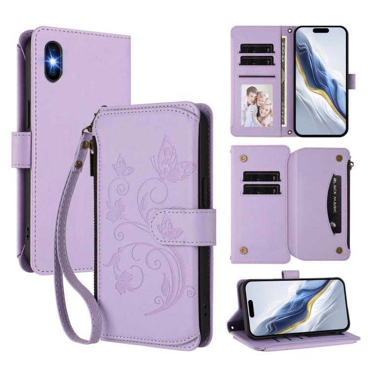 Étui portefeuille en cuir zippé multi-cartes motif papillon et fleurs, pour iPhone 11 Pro Max, pour iPhone 11, pour iPhone 11 Pro, pour iPhone X / XS, pour iPhone XR, pour iPhone XS Max