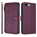 Étui portefeuille en cuir zippé multi-cartes motif papillon et fleurs, pour iPhone 7 Plus / 8 Plus