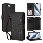 Étui portefeuille en cuir zippé multi-cartes motif papillon et fleurs, pour iPhone 7 Plus / 8 Plus