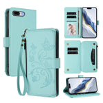 Étui portefeuille en cuir zippé multi-cartes motif papillon et fleurs, pour iPhone 7 Plus / 8 Plus