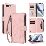 Étui portefeuille en cuir zippé multi-cartes motif papillon et fleurs, pour iPhone 7 Plus / 8 Plus