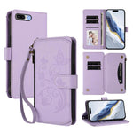 Étui portefeuille en cuir zippé multi-cartes motif papillon et fleurs, pour iPhone 7 Plus / 8 Plus