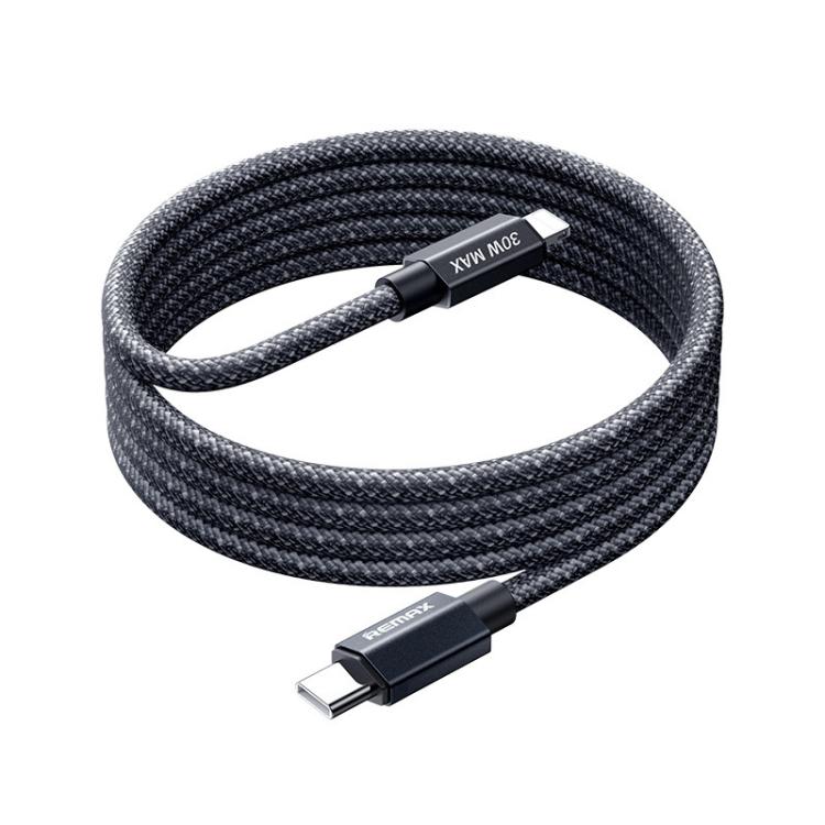 REMAX CB01 PD30W Câble de Données Tressé en Alliage d'Aluminium avec Lumière LED Type-C vers 8 Broches Charge Rapide, Longueur : 1.2m, Type-C vers 8 Broches