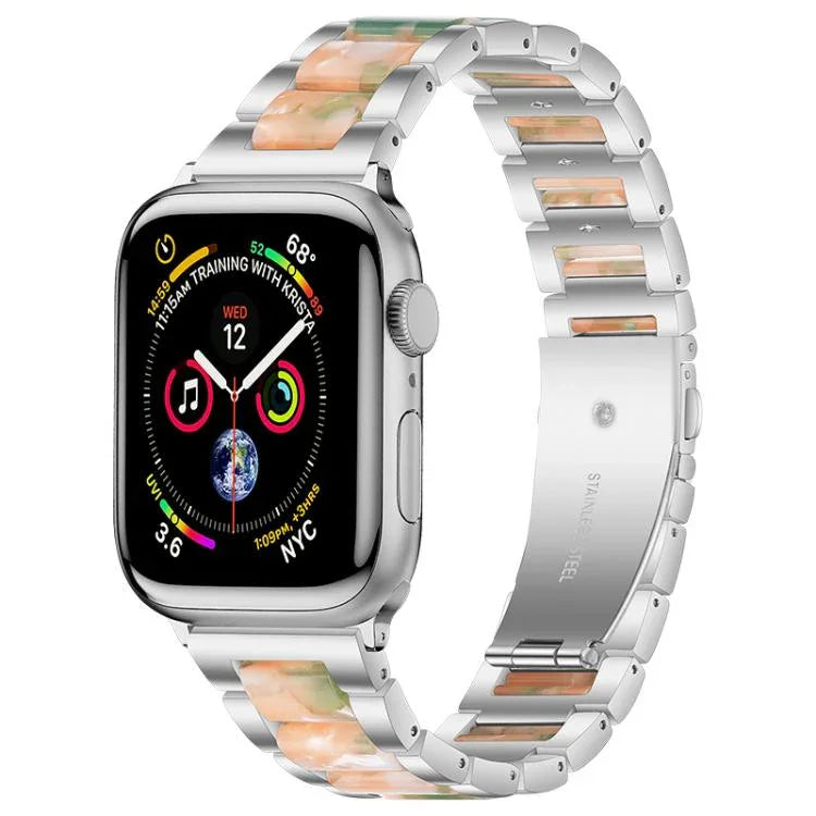 Bracelet de montre xDfind à trois perles en résine et métal, compatible avec Apple Watch 42/44/45/46/49 mm et Apple Watch 38/40/41/S10 42 mm.
