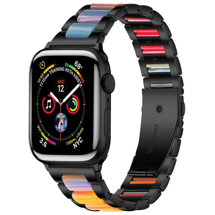 Bracelet de montre xDfind à trois perles en résine et métal, compatible avec Apple Watch 42/44/45/46/49 mm et Apple Watch 38/40/41/S10 42 mm.