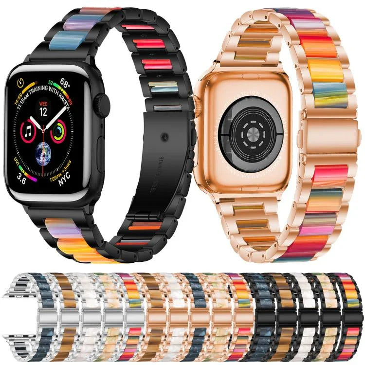 Bracelet de montre xDfind à trois perles en résine et métal, compatible avec Apple Watch 42/44/45/46/49 mm et Apple Watch 38/40/41/S10 42 mm.