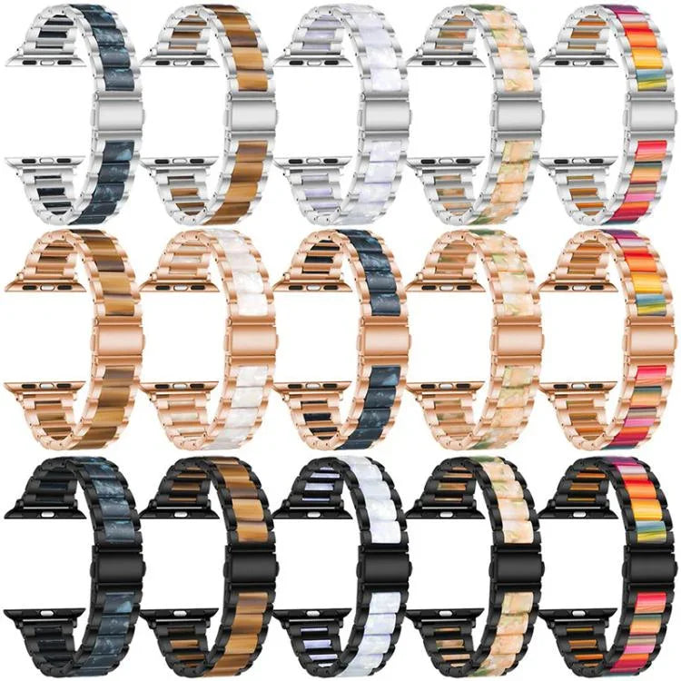 Bracelet de montre xDfind à trois perles en résine et métal, compatible avec Apple Watch 42/44/45/46/49 mm et Apple Watch 38/40/41/S10 42 mm.