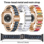 Bracelet de montre xDfind à trois perles en résine et métal, compatible avec Apple Watch 42/44/45/46/49 mm et Apple Watch 38/40/41/S10 42 mm.