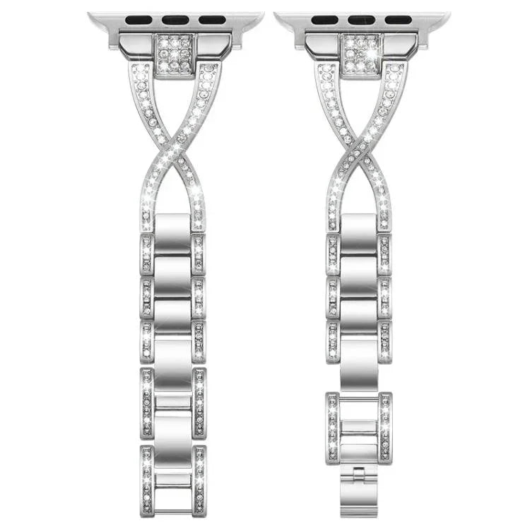 Bracelet de montre xDfind en métal serti de diamants en forme de X, pour Apple Watch 42/44/45/46/49 mm et Apple Watch 38/40/41/S10 42 mm.