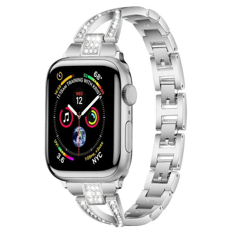 Bracelet de montre xDfind en métal serti de diamants en forme de X, pour Apple Watch 42/44/45/46/49 mm et Apple Watch 38/40/41/S10 42 mm.