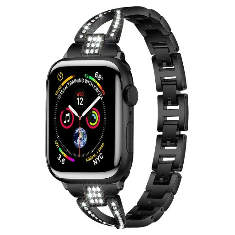 Bracelet de montre xDfind en métal serti de diamants en forme de X, pour Apple Watch 42/44/45/46/49 mm et Apple Watch 38/40/41/S10 42 mm.