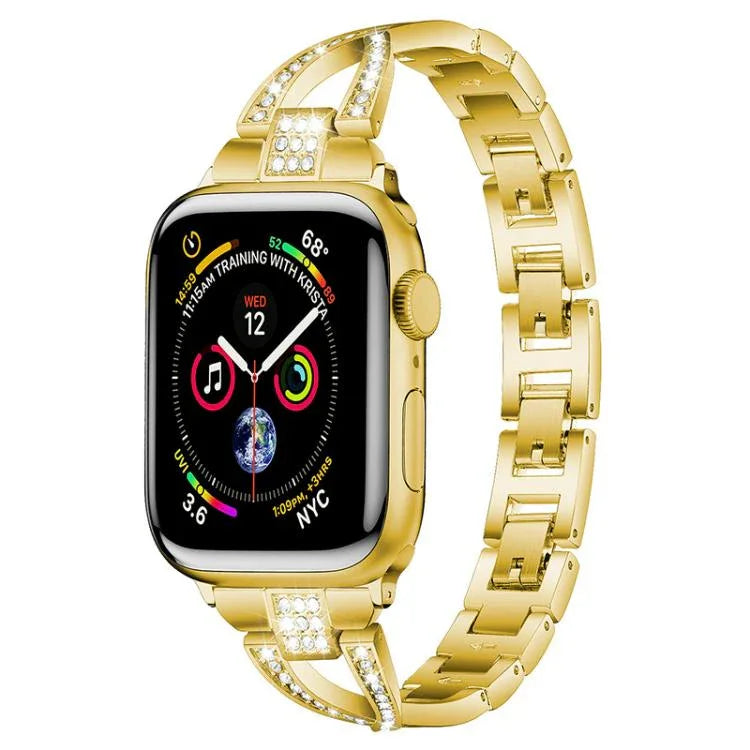 Bracelet de montre xDfind en métal serti de diamants en forme de X, pour Apple Watch 42/44/45/46/49 mm et Apple Watch 38/40/41/S10 42 mm.