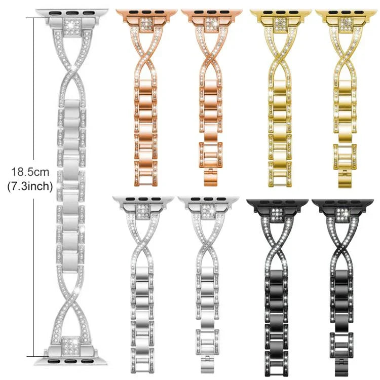 Bracelet de montre xDfind en métal serti de diamants en forme de X, pour Apple Watch 42/44/45/46/49 mm et Apple Watch 38/40/41/S10 42 mm.