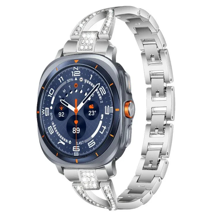 Bracelet de montre xDfind en métal serti de diamants en forme de X, à une rangée, compatible avec Samsung Galaxy Watch Ultra/Ultra 2025, Samsung Galaxy Watch8/8 Classic et Samsung Galaxy Watch 7/6/5/FE