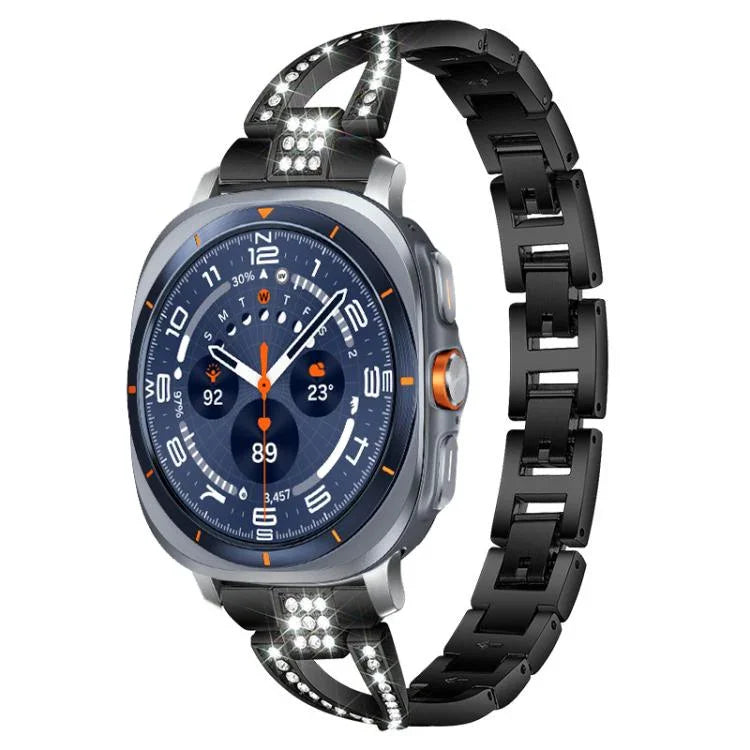 Bracelet de montre xDfind en métal serti de diamants en forme de X, à une rangée, compatible avec Samsung Galaxy Watch Ultra/Ultra 2025, Samsung Galaxy Watch8/8 Classic et Samsung Galaxy Watch 7/6/5/FE