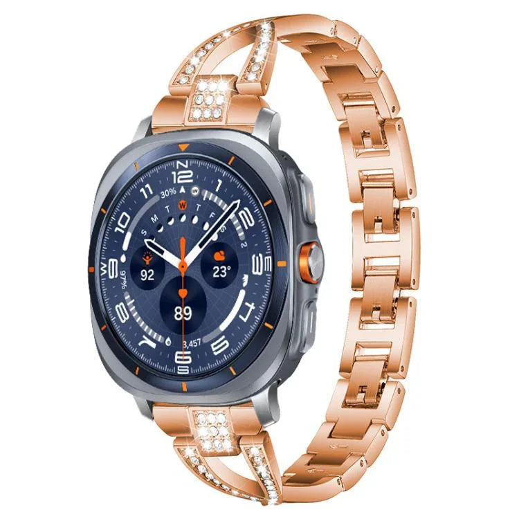 Bracelet de montre xDfind en métal serti de diamants en forme de X, à une rangée, compatible avec Samsung Galaxy Watch Ultra/Ultra 2025, Samsung Galaxy Watch8/8 Classic et Samsung Galaxy Watch 7/6/5/FE