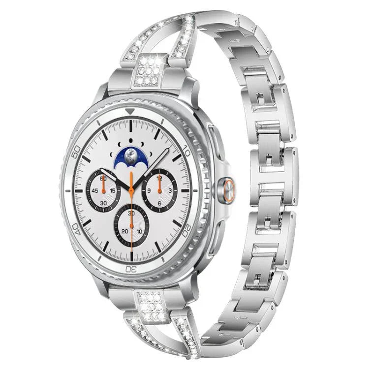 Bracelet de montre xDfind en métal serti de diamants en forme de X, à une rangée, compatible avec Samsung Galaxy Watch Ultra/Ultra 2025, Samsung Galaxy Watch8/8 Classic et Samsung Galaxy Watch 7/6/5/FE