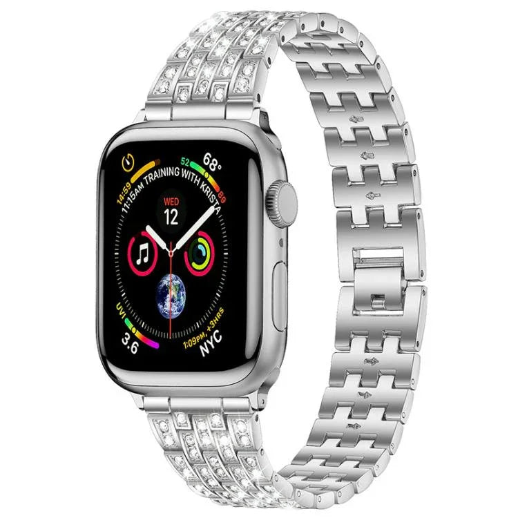 Bracelet de montre xDfind à cinq perles en métal serti de diamants, compatible avec Apple Watch 42/44/45/46/49 mm et Apple Watch 38/40/41/S10 42 mm.