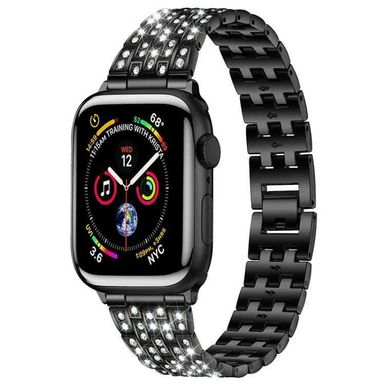 Bracelet de montre xDfind à cinq perles en métal serti de diamants, compatible avec Apple Watch 42/44/45/46/49 mm et Apple Watch 38/40/41/S10 42 mm.