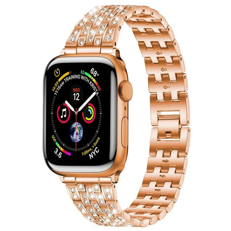 Bracelet de montre xDfind à cinq perles en métal serti de diamants, compatible avec Apple Watch 42/44/45/46/49 mm et Apple Watch 38/40/41/S10 42 mm.