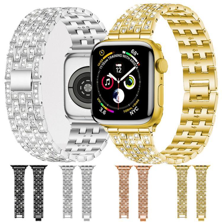 Bracelet de montre xDfind à cinq perles en métal serti de diamants, compatible avec Apple Watch 42/44/45/46/49 mm et Apple Watch 38/40/41/S10 42 mm.