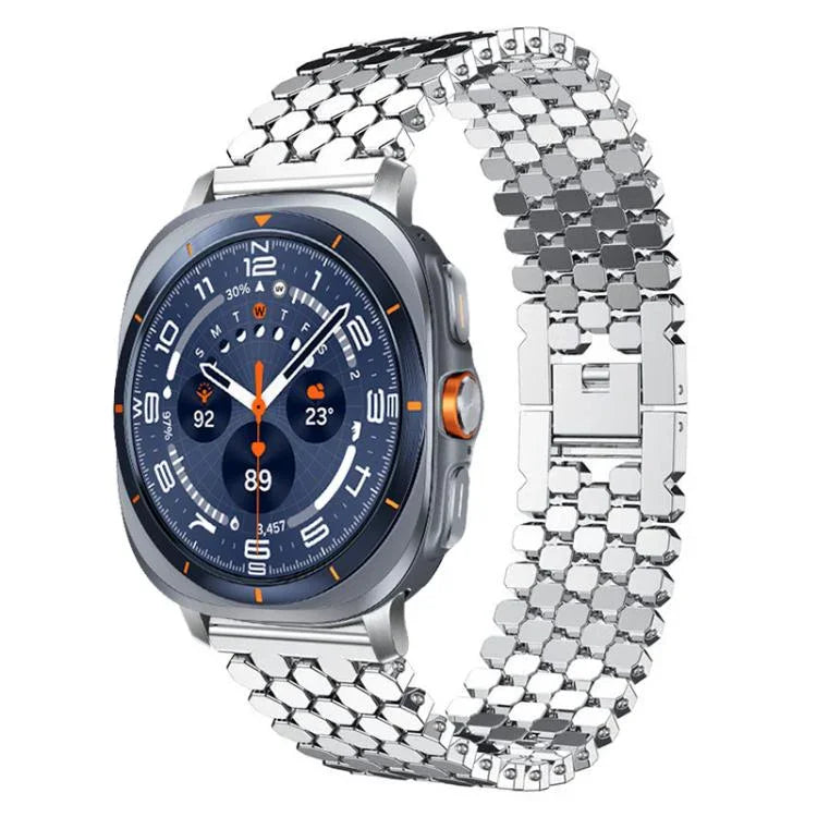 Bracelet de montre en métal à texture écailles de poisson xDfind, compatible avec Samsung Galaxy Watch Ultra/Ultra 2025, Samsung Galaxy Watch8/8 Classic, Samsung Galaxy Watch7/FE/6/5/4 et Samsung Galaxy Fit3.