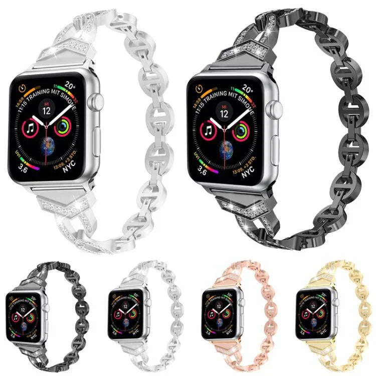 Bracelet de montre xDfind Diamond en acier inoxydable, compatible avec Apple Watch 42/44/45/46/49 mm et Apple Watch 38/40/41/S10 42 mm.