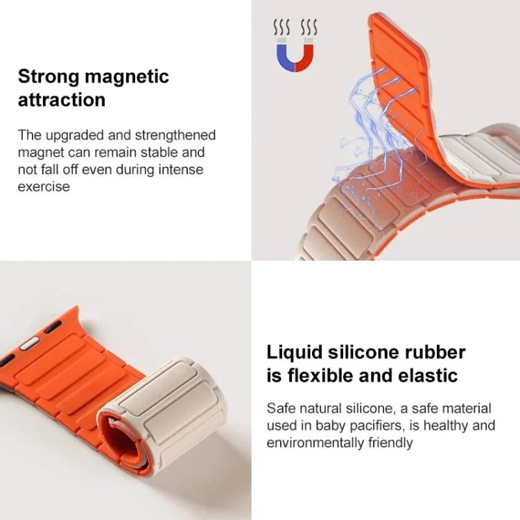 Bracelet de montre magnétique en silicone en forme de I xDfind, compatible avec Apple Watch 42/44/45/46/49 mm et Apple Watch 38/40/41/S10 42 mm.
