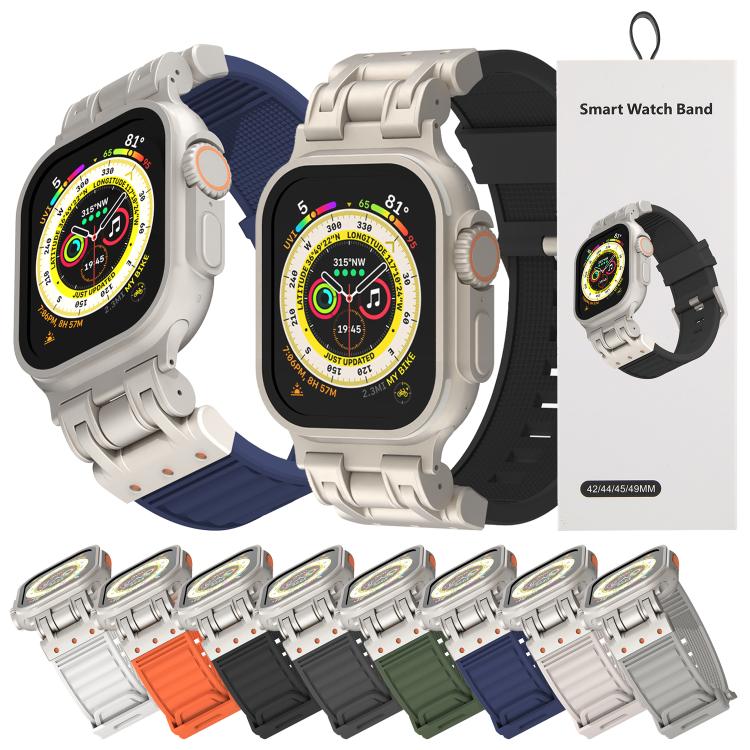 Bracelet de montre en silicone texturé à rayures Mecha, pour Apple Watch 46mm / 49mm / 45mm / 44mm