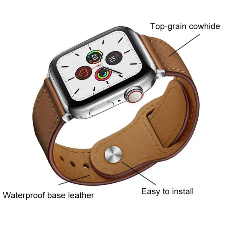Bracelet de montre xDfind en cuir véritable avec boucle à rivets, compatible avec Apple Watch 42/44/45/46/49 mm et Apple Watch 38/40/41/S10 42 mm.