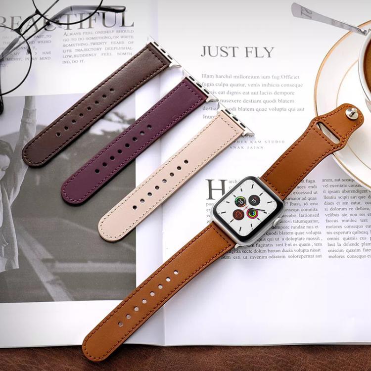Bracelet de montre xDfind en cuir véritable avec boucle à rivets, compatible avec Apple Watch 42/44/45/46/49 mm et Apple Watch 38/40/41/S10 42 mm.