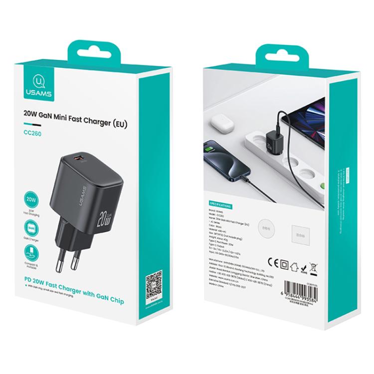 Chargeur rapide mini USAMS CC260 20W GaN USB-C / Type-C, CC260