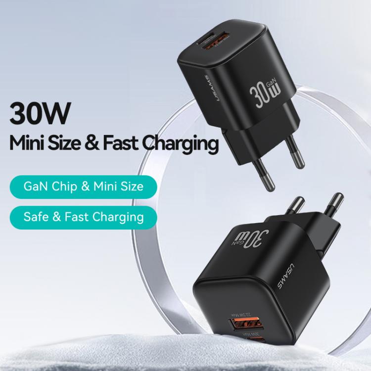 Chargeur rapide mini USAMS CC263 30W GaN USB-C / Type-C, double port USB, CC263