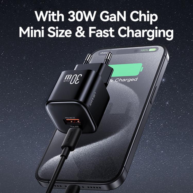 Chargeur rapide mini USAMS CC263 30W GaN USB-C / Type-C, double port USB, CC263