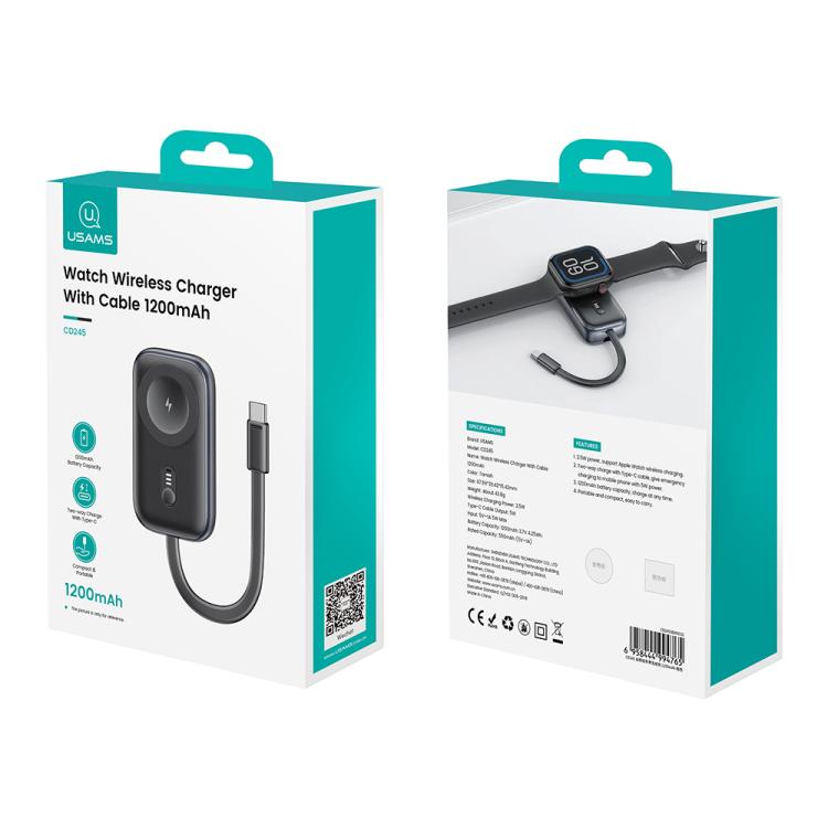 Chargeur sans fil portable pour Apple Watch Series USAMS CD245 1200 mAh avec câble, CD245