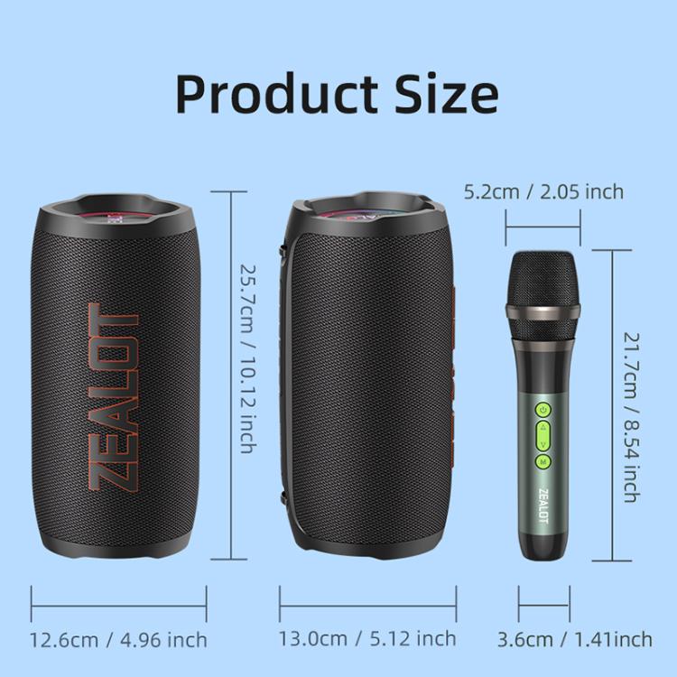 Enceinte Bluetooth portable extérieure RGB Zealot S76 50W, avec 2 micros, avec 1 micro, sans micro