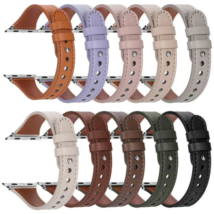 Bracelet de montre xDfind en cuir véritable à double anneau et rivet unique, compatible avec Apple Watch 42/44/45/46/49 mm et Apple Watch 38/40/41/S10 42 mm.