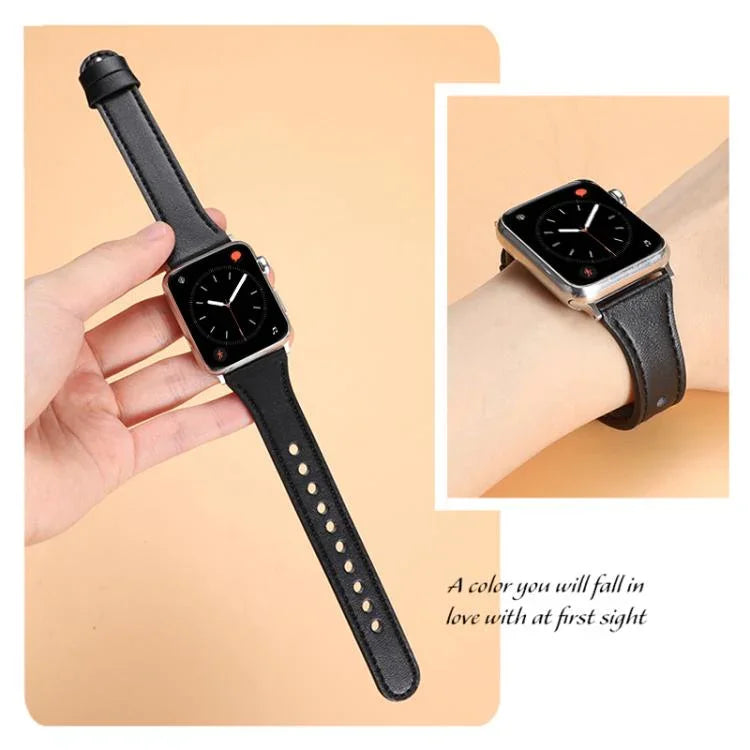 Bracelet de montre xDfind en cuir véritable à double anneau et rivet unique, compatible avec Apple Watch 42/44/45/46/49 mm et Apple Watch 38/40/41/S10 42 mm.