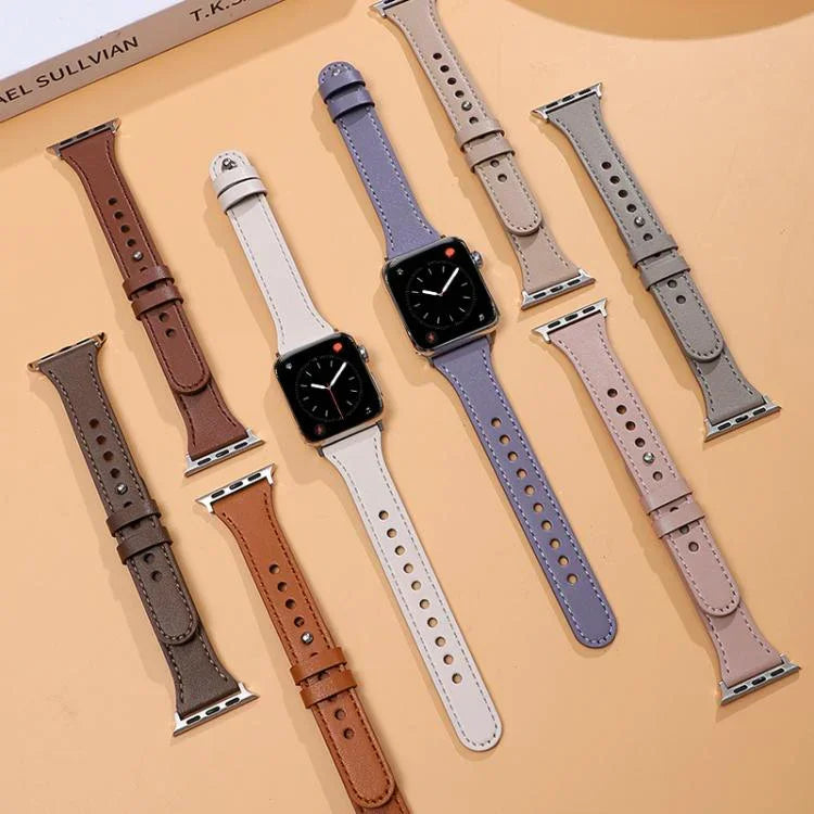 Bracelet de montre xDfind en cuir véritable à double anneau et rivet unique, compatible avec Apple Watch 42/44/45/46/49 mm et Apple Watch 38/40/41/S10 42 mm.
