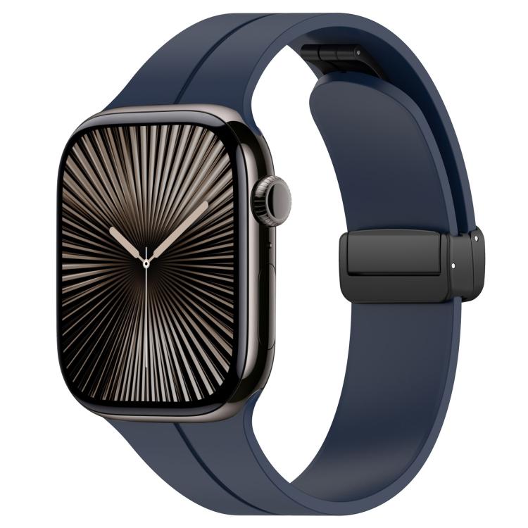 xDfind  Flat Head Groove Folding Black Buckle Silicone Watch Band, For Apple Watch 42 / 44 / 45 / 46 / 49mm, For Apple Watch 38 / 40 / 41 / S10 42mm