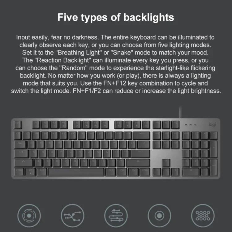 Clavier mécanique filaire Logitech K845 rétroéclairé, longueur de câble : 1,8 m, axe Longhua marron, axe Longhua rouge